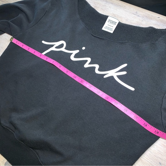 Pink Victoria’s Secret Logo Black Wide Neck Cropped Long Sleeve Sweatshirt - Picture 11 of 13